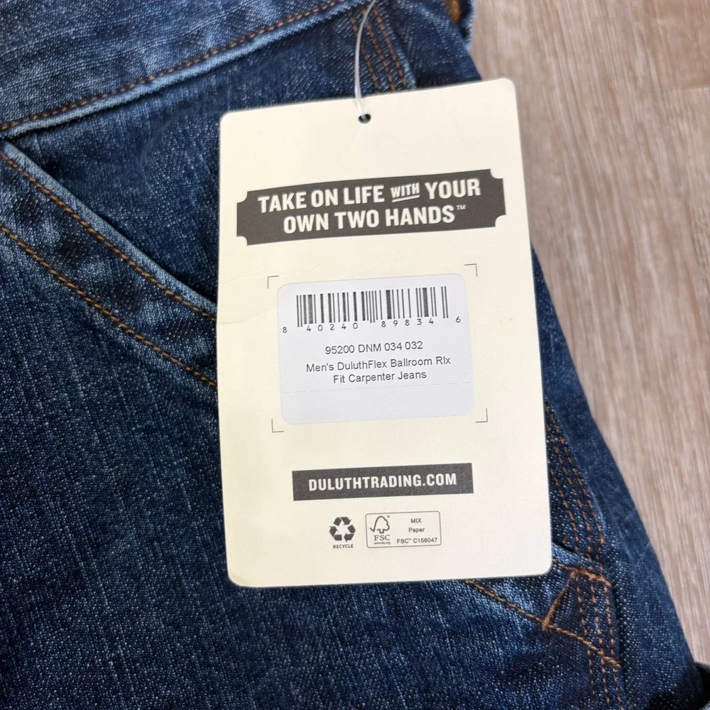 NWT Duluth Flex Ballroom Carpenter Jeans 34x32 Denim Roomy Utility Fit